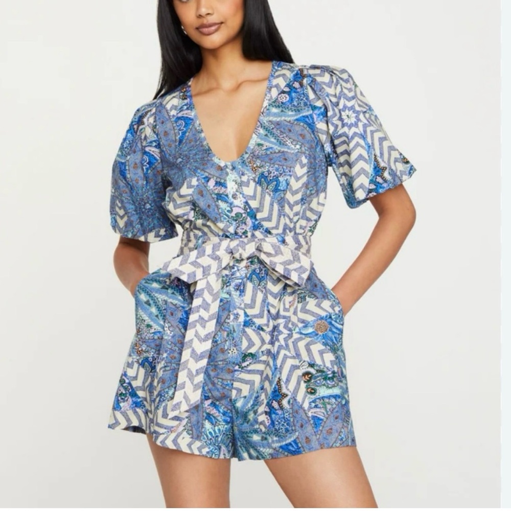 Marie Oliver Blue and White Patterned Jumpsuit